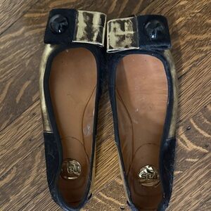 Ras Black and Gold Flats with Buckle Detail